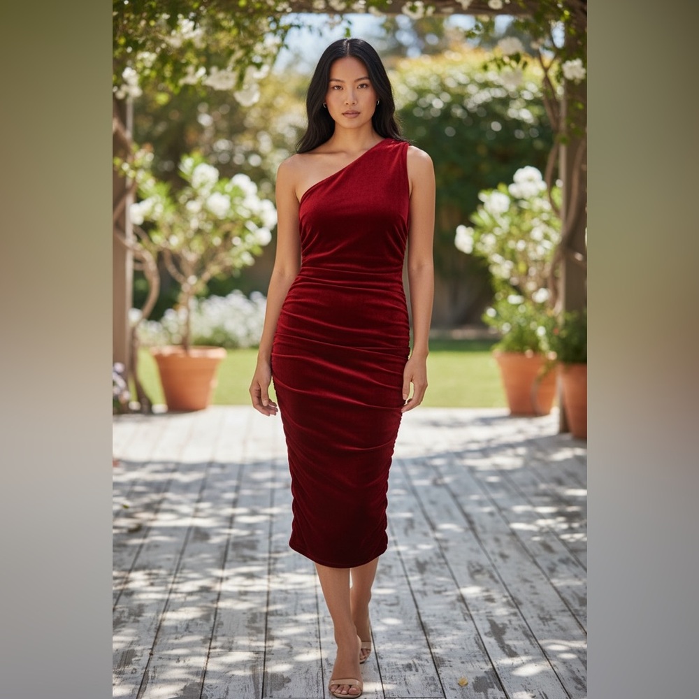 Pretty Garden Burgundy One Shoulder Ruched Mini Dress | Bodycon | Women’s Small